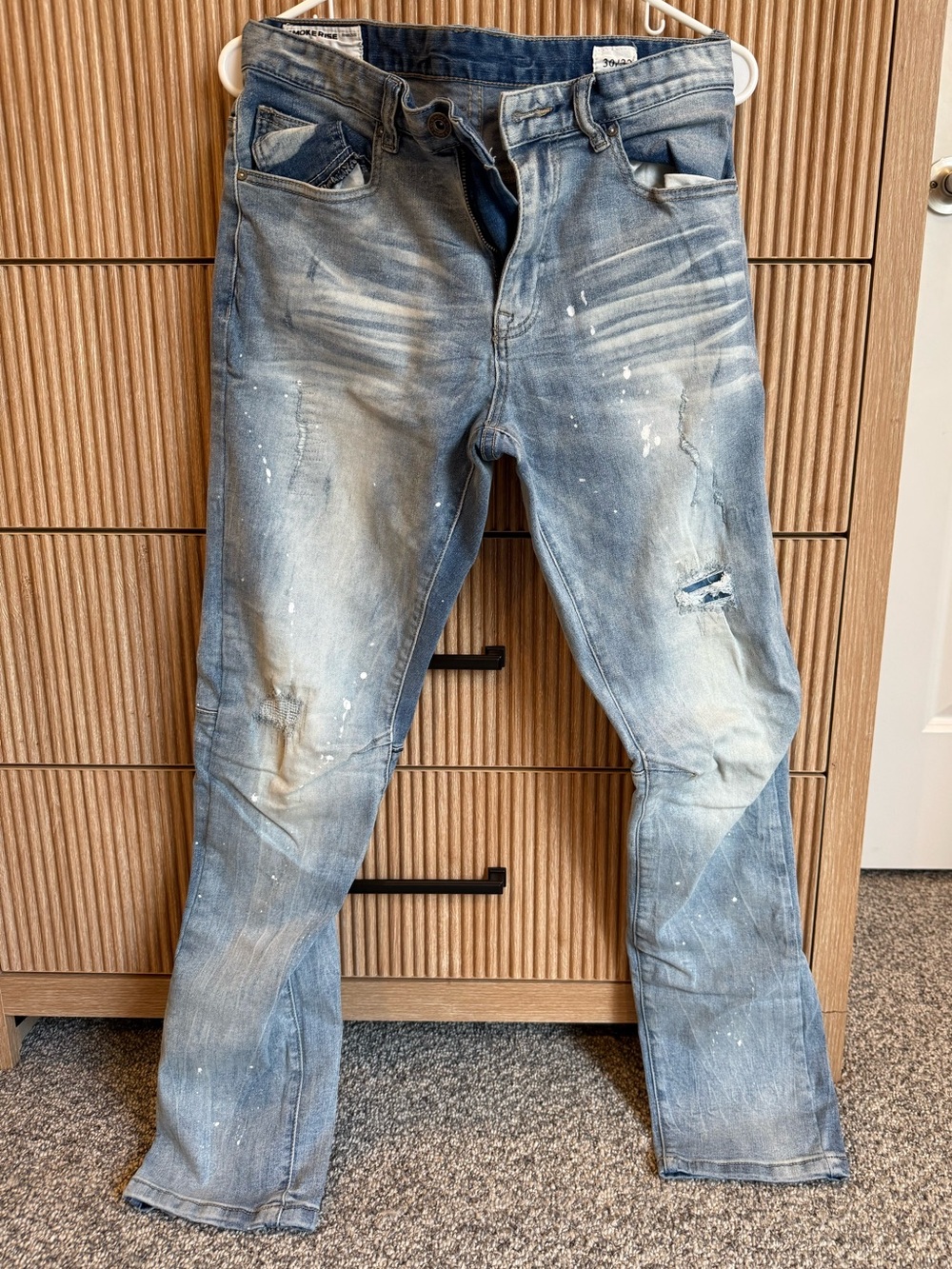 Smoke Rise Straight Men's Washed Blue Jeans - Distressed Casual Style